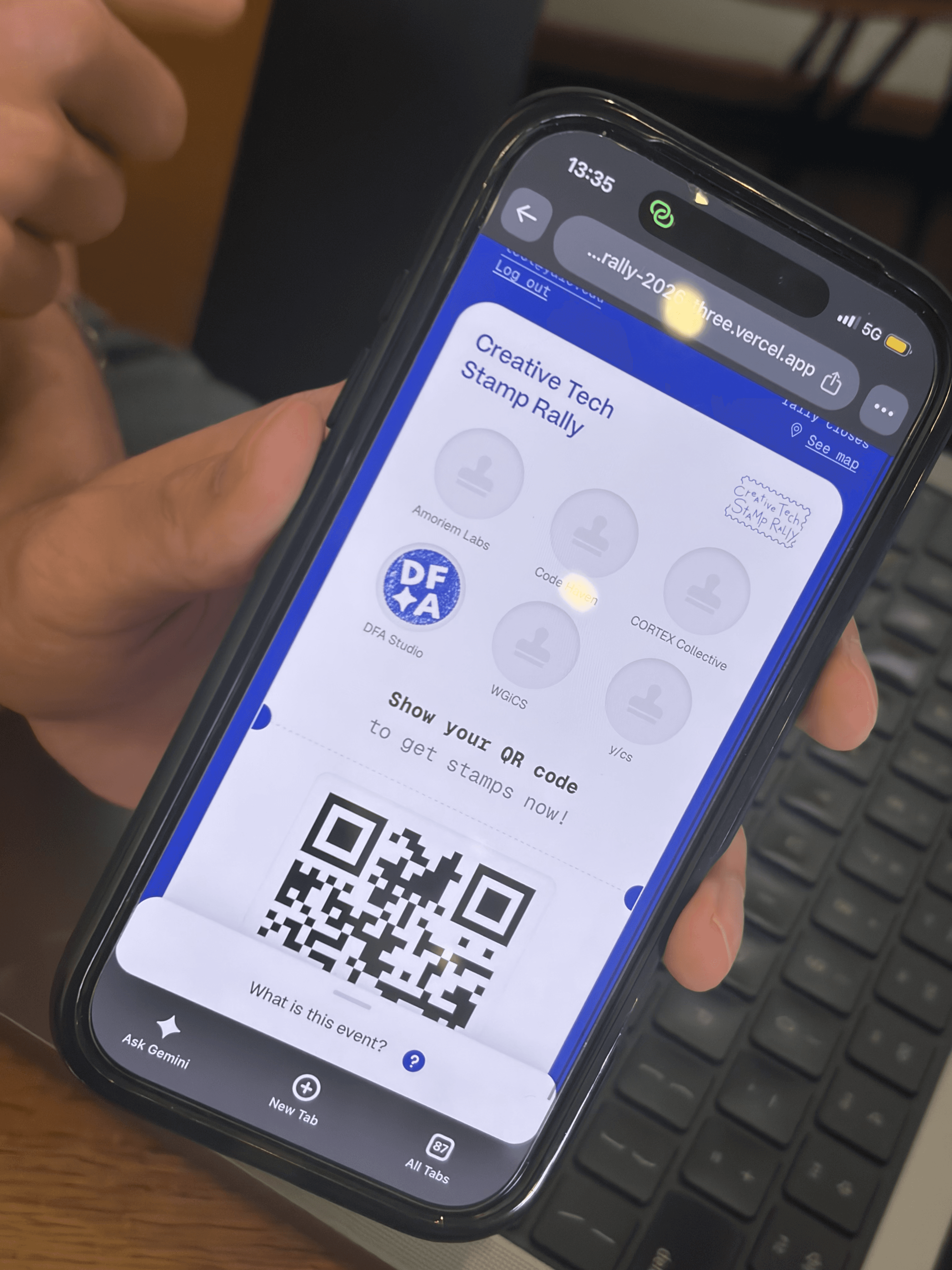 Stamp rally QR card on a phone at the club fair