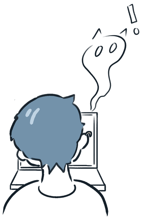Doodle of Chris at a laptop, with a small ghost peeking over the screen